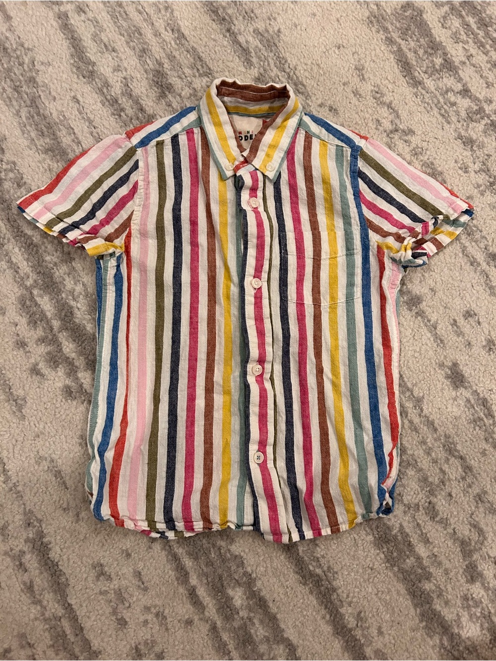 Mini Boden Multicolor Vertical Stripe Short-Sleeve Button-Down Shirt